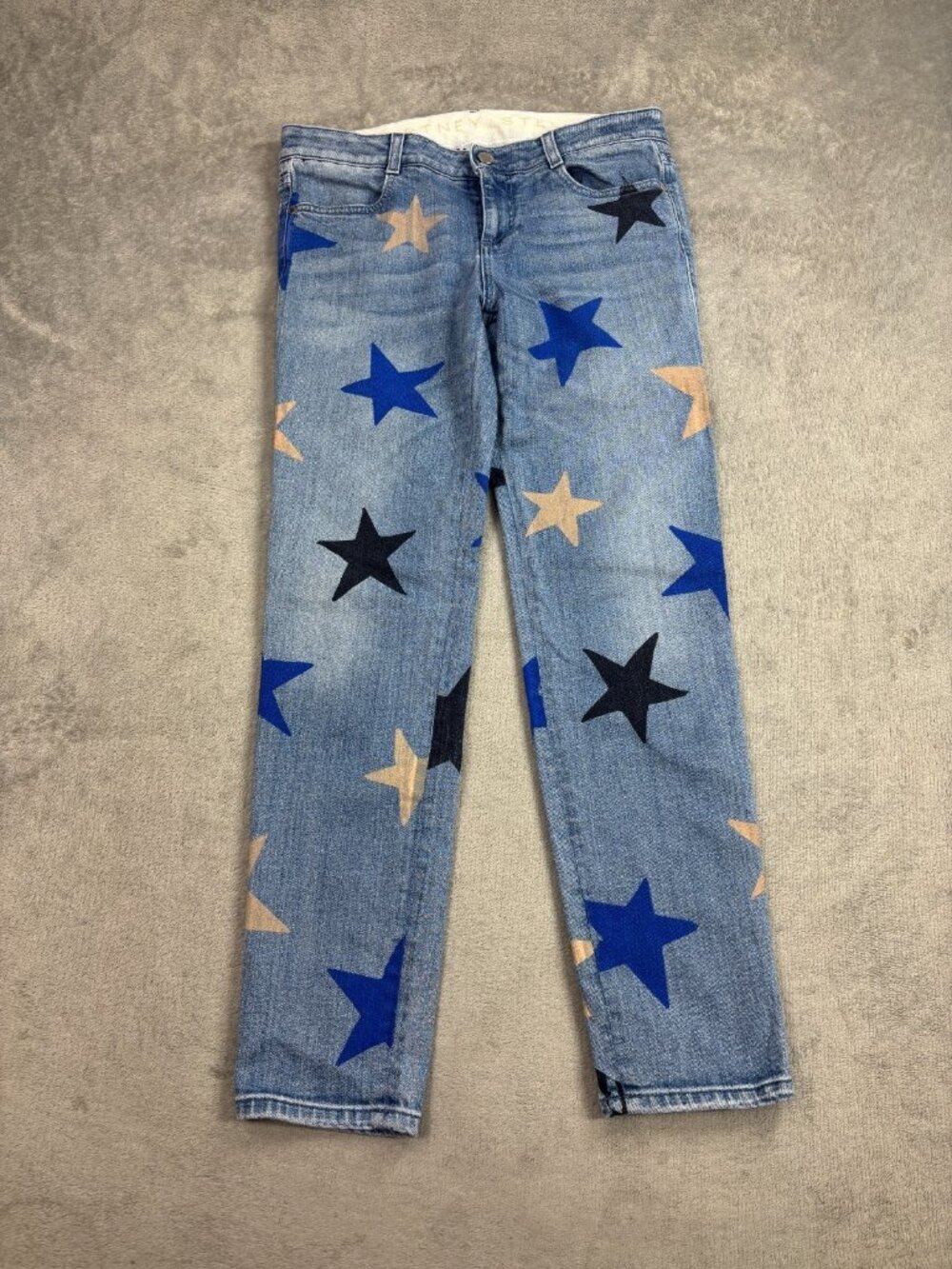 Stella McCartney Skinny Jeans Womens 29 Blue Denim Allover Star Print Low Rise